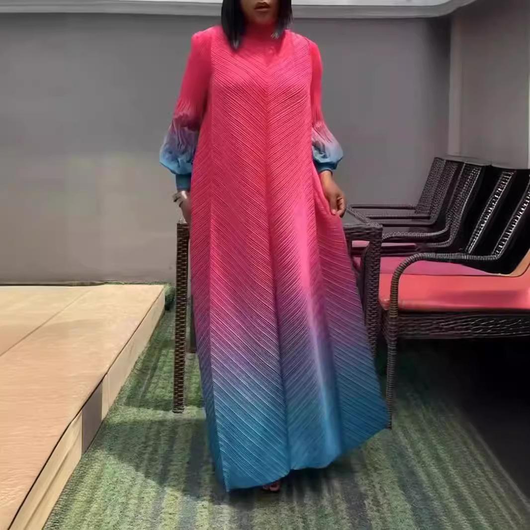 HS5824 Women's clothing gradual change color lantern sleeves high sense middle east dress
