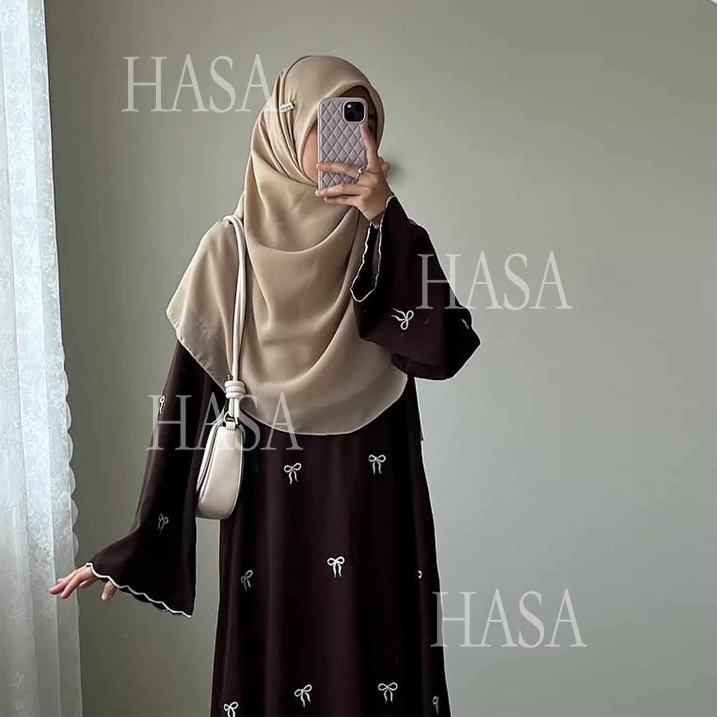 HA6558 Bow Embroidered Long Sleeve Dress - Swing Fashion Style