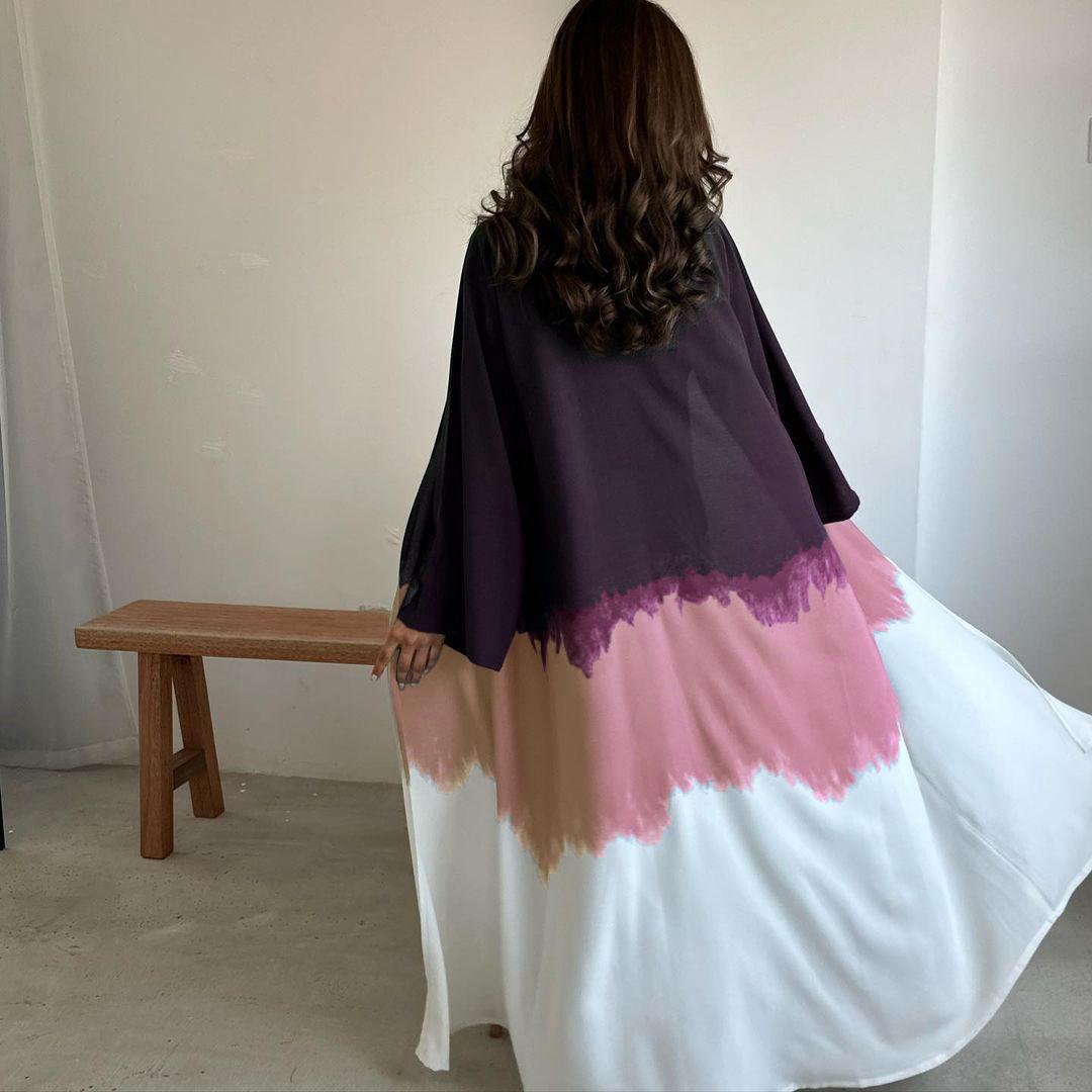 HAYA HA1096 Muslim Tie-dyed Cloak Cardigan Dress Abaya