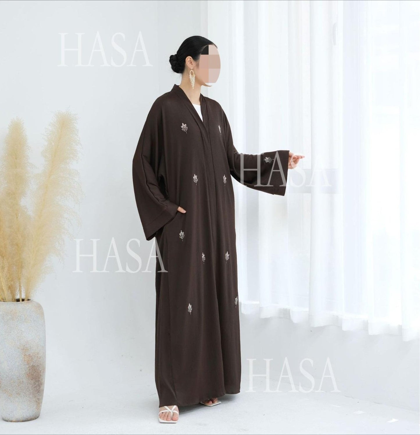 HA6624 Abaya Cardigan with Beaded Lace-up
