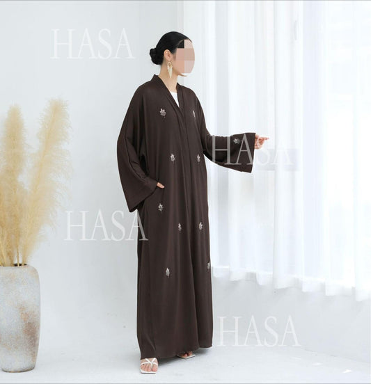 HA6624 Abaya Cardigan with Beaded Lace-up