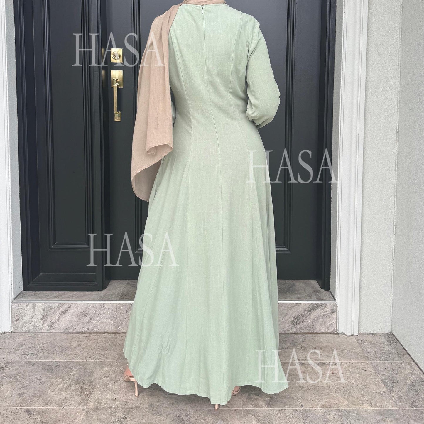 HASA HA5868 Solid Color Swing Comfortable  Dress Robe Waist Cinching