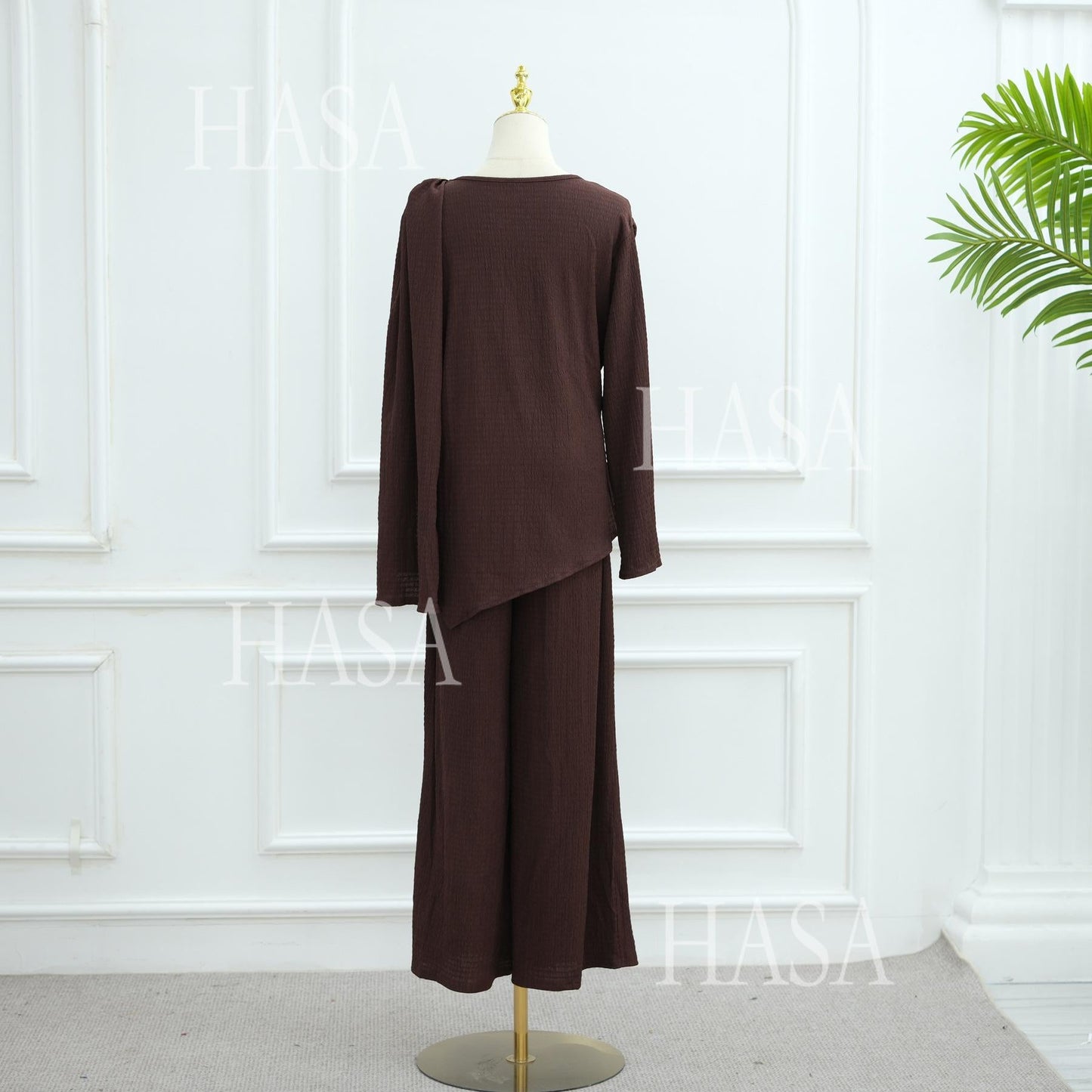 HA6568 Solid Color Design Top + Pants Two-piece Set for Daily Personality Wear