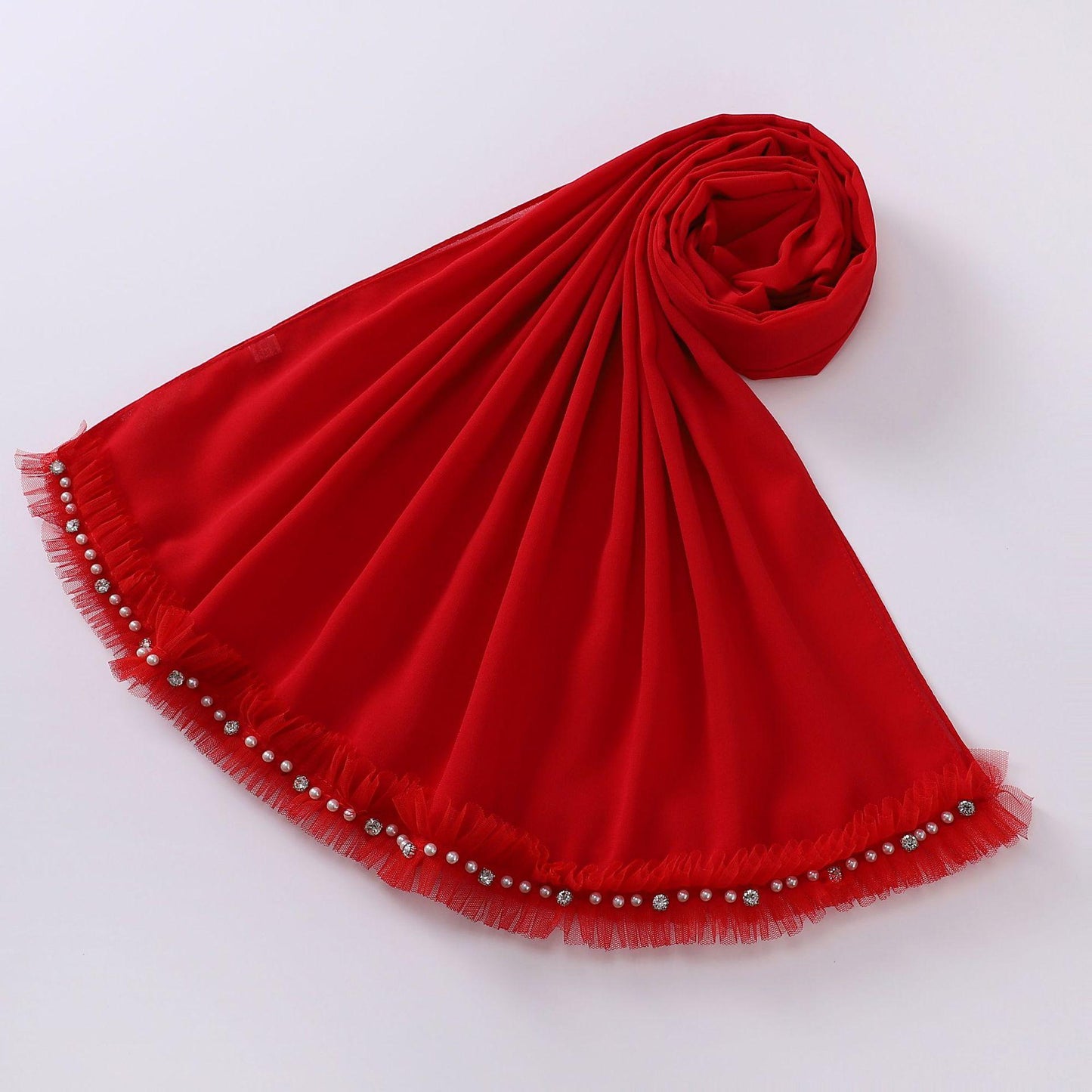 HAYA HA1118 Pearl Chiffon Lace Headscarf