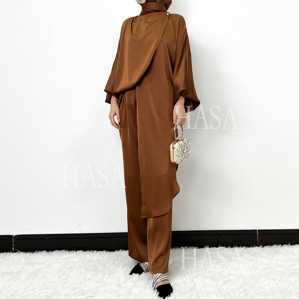 HS5857 High-end Bright Satin Two-piece Suit (headscarf Not Included), Irregular Design Shows Fashionable Style