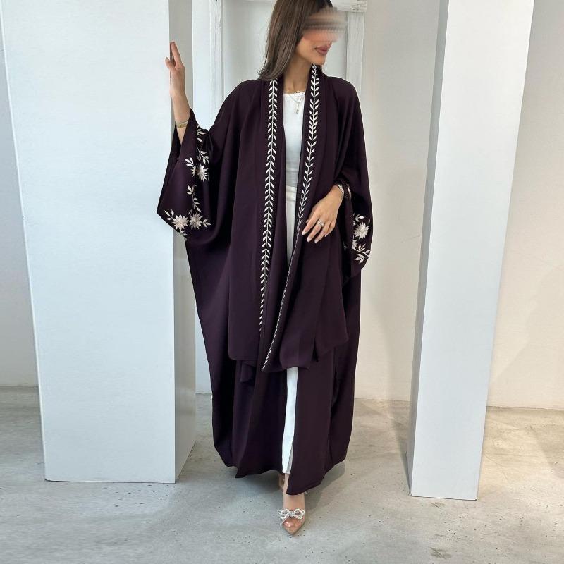 HS5099 Rhinestone-embellished Beaded Cardigan-style Robe, A High-quality Two-piece Set with A Matching Headscarf Design.