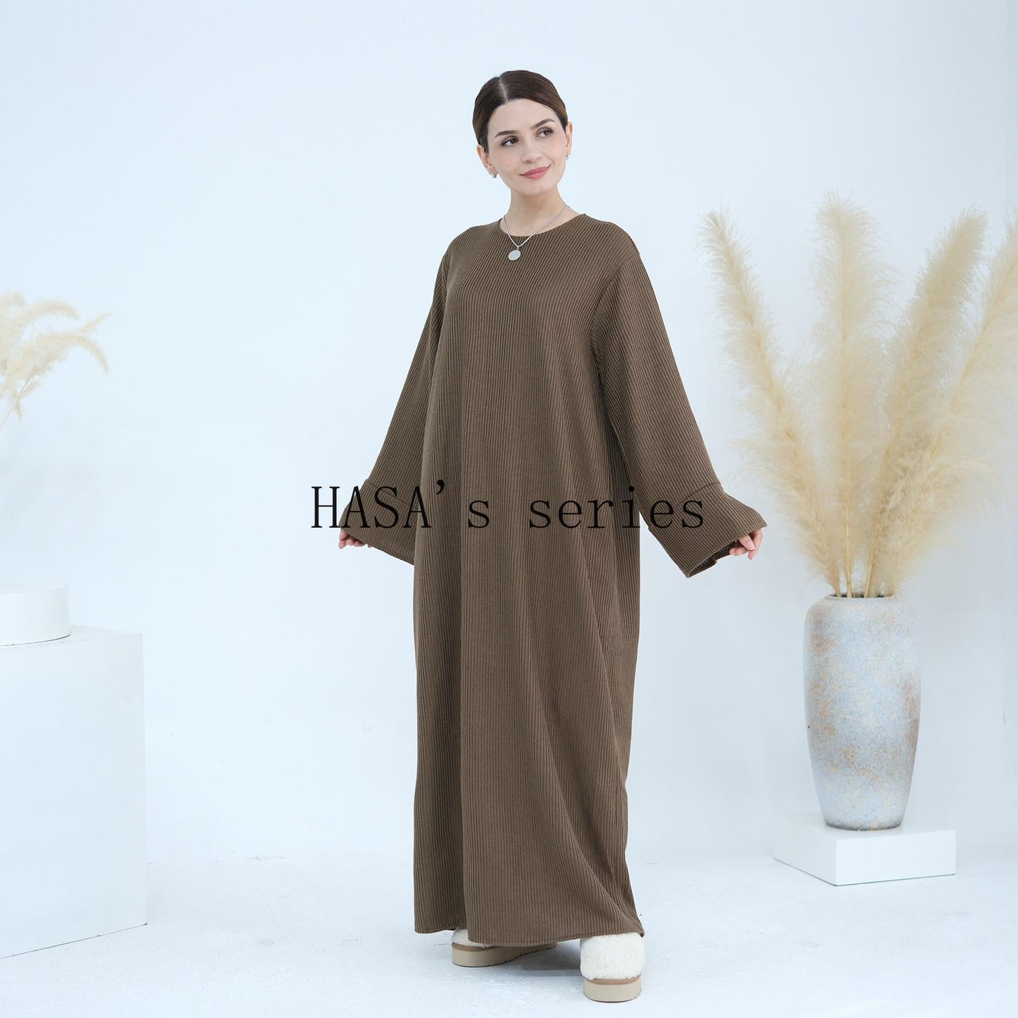 HA5440 Large Sleeve Thick Knitted Sweater Dress - Loose and Elegant Long Dress party  wear red dress thick  thigh 2  part bow  outfits