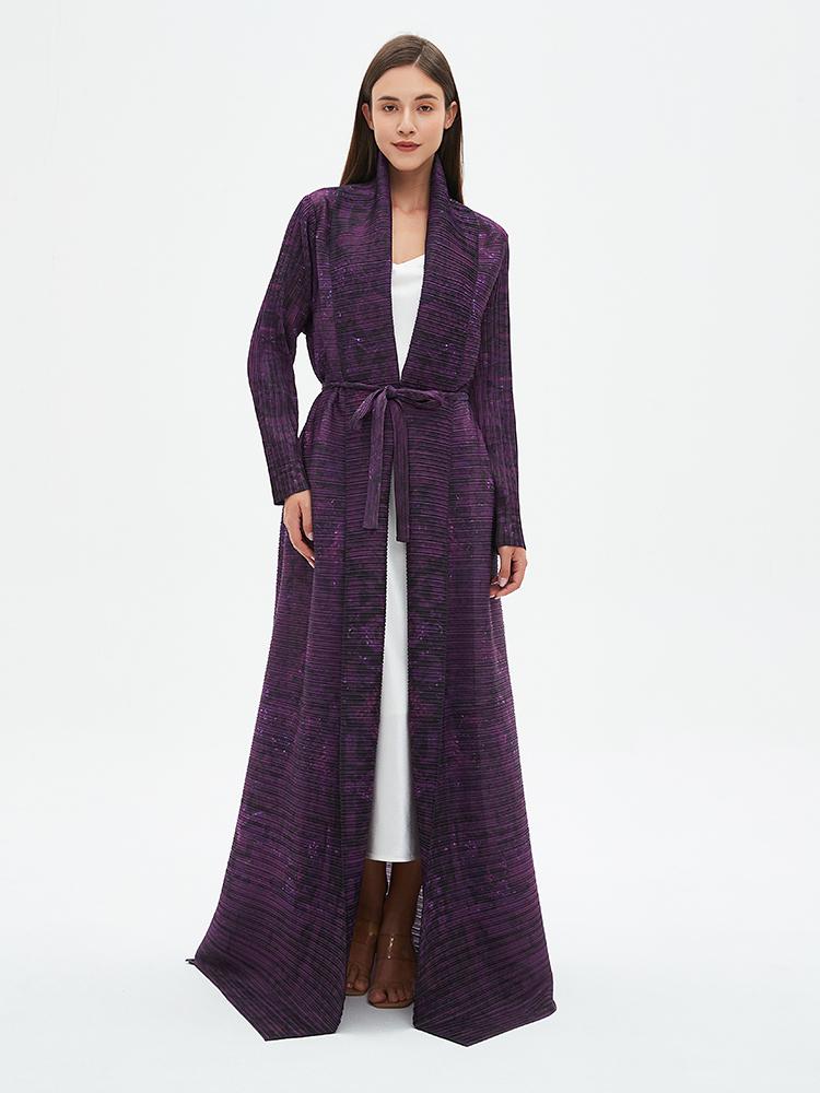 HS6712 Regal Amethyst , Belted Purple Abaya with Subtle Sparkle