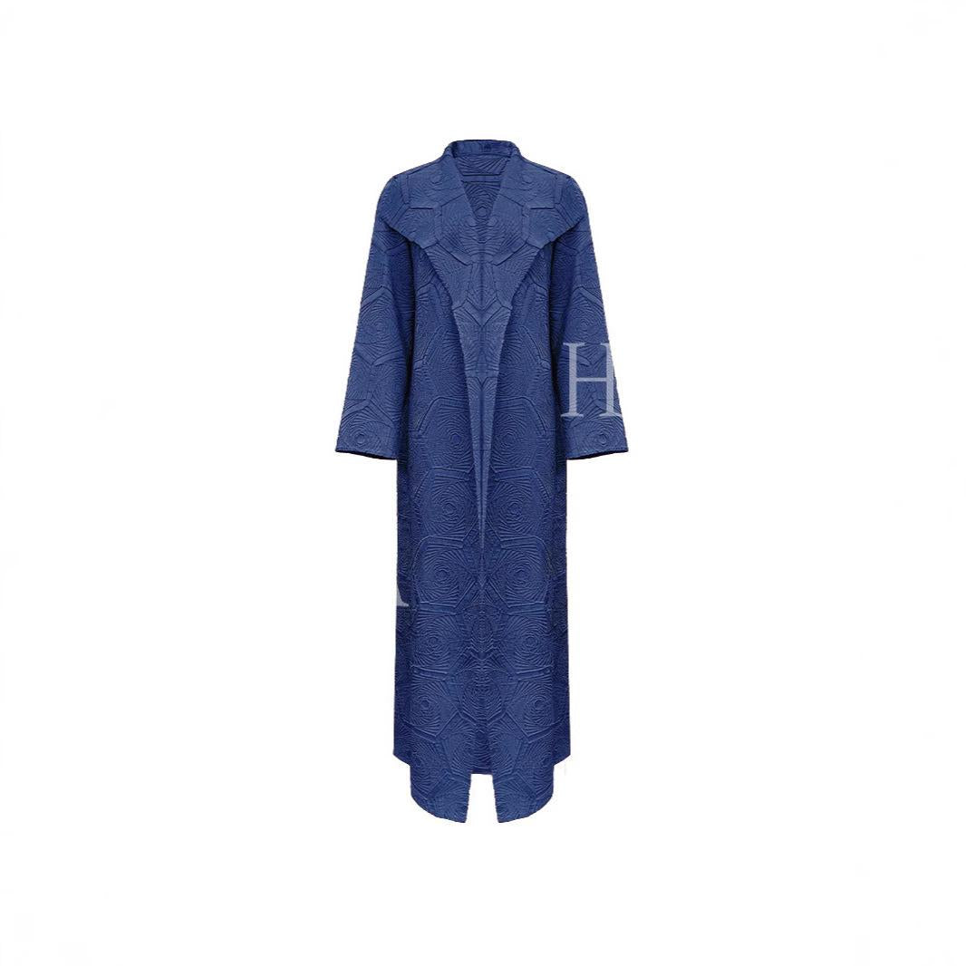 HA6592 Embroidered Pleated Cardigan Jacket - Large Size, Comfortable Mid-Length