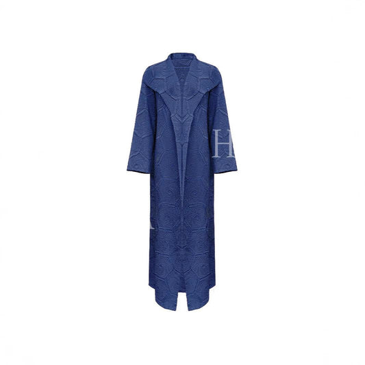 HA6592 Embroidered Pleated Cardigan Jacket - Large Size, Comfortable Mid-Length