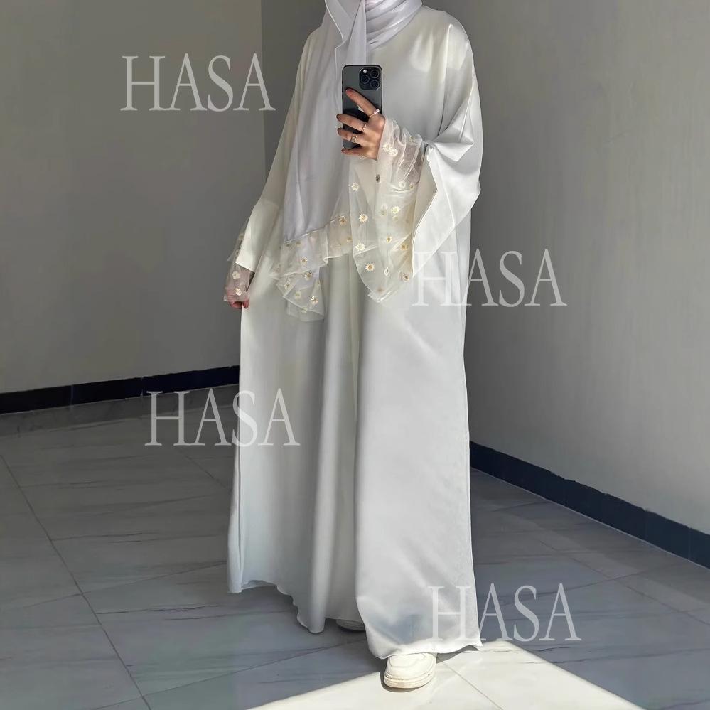 HA6564 Lace Daisy Embellished Long Dress Robe