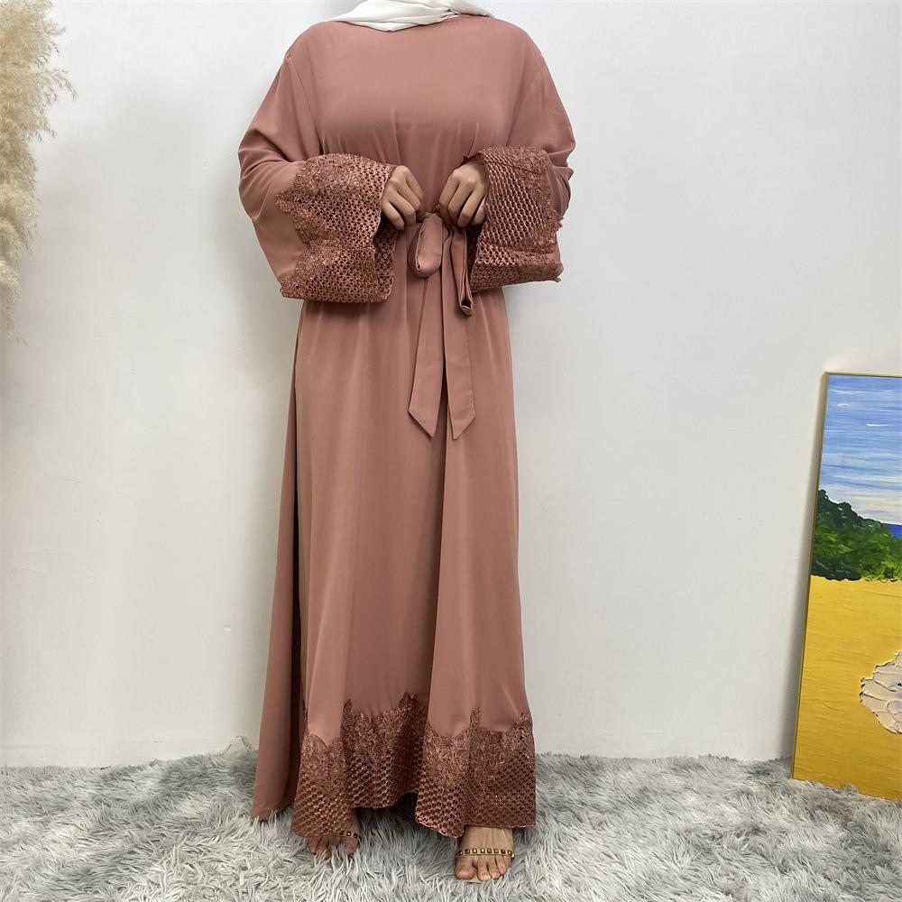 HAYA HAYA1084 Muslim Fashion Lace Robe Dress