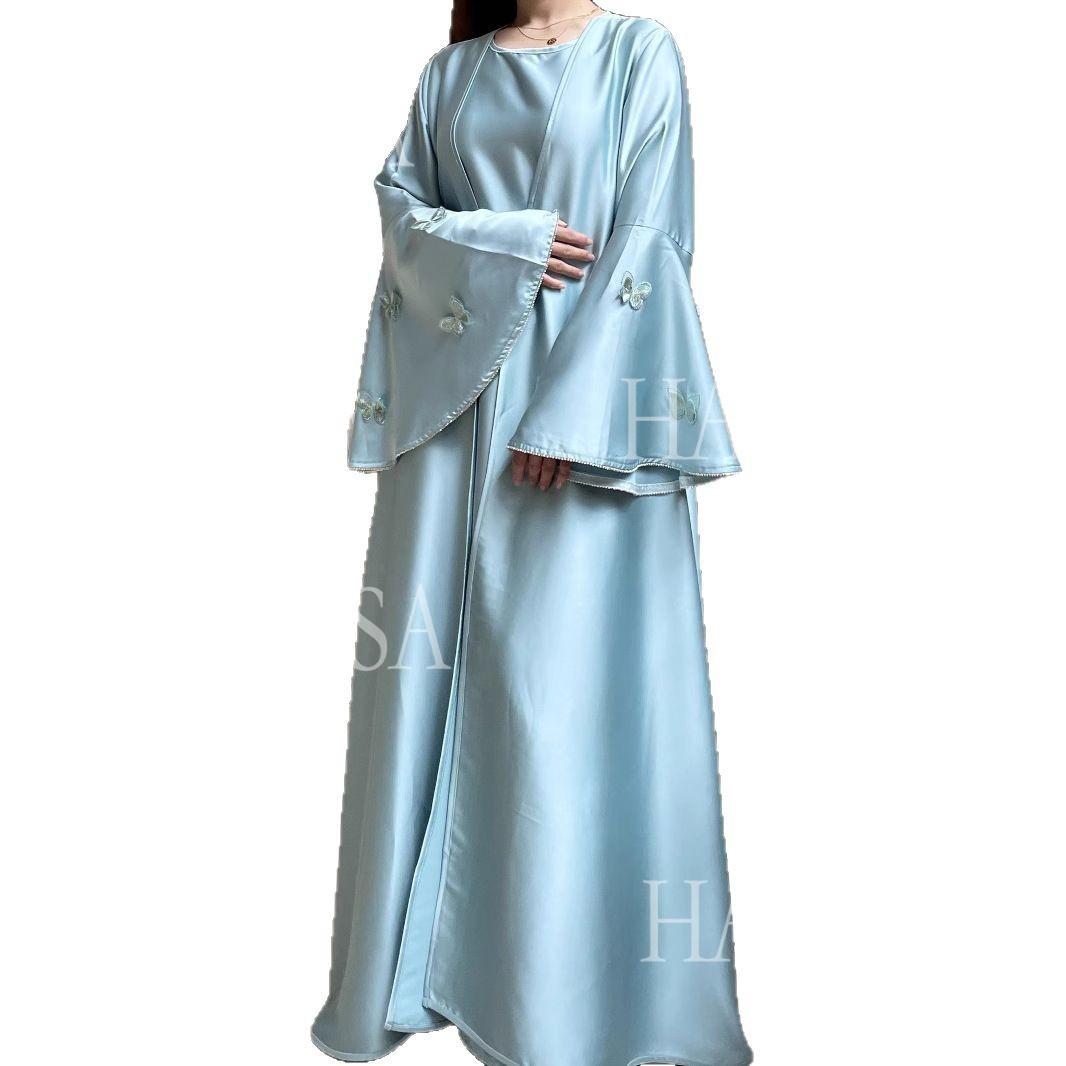 HA6480 Satin Butterfly Embroidered Dress Robe, Cardigan Two-piece Design