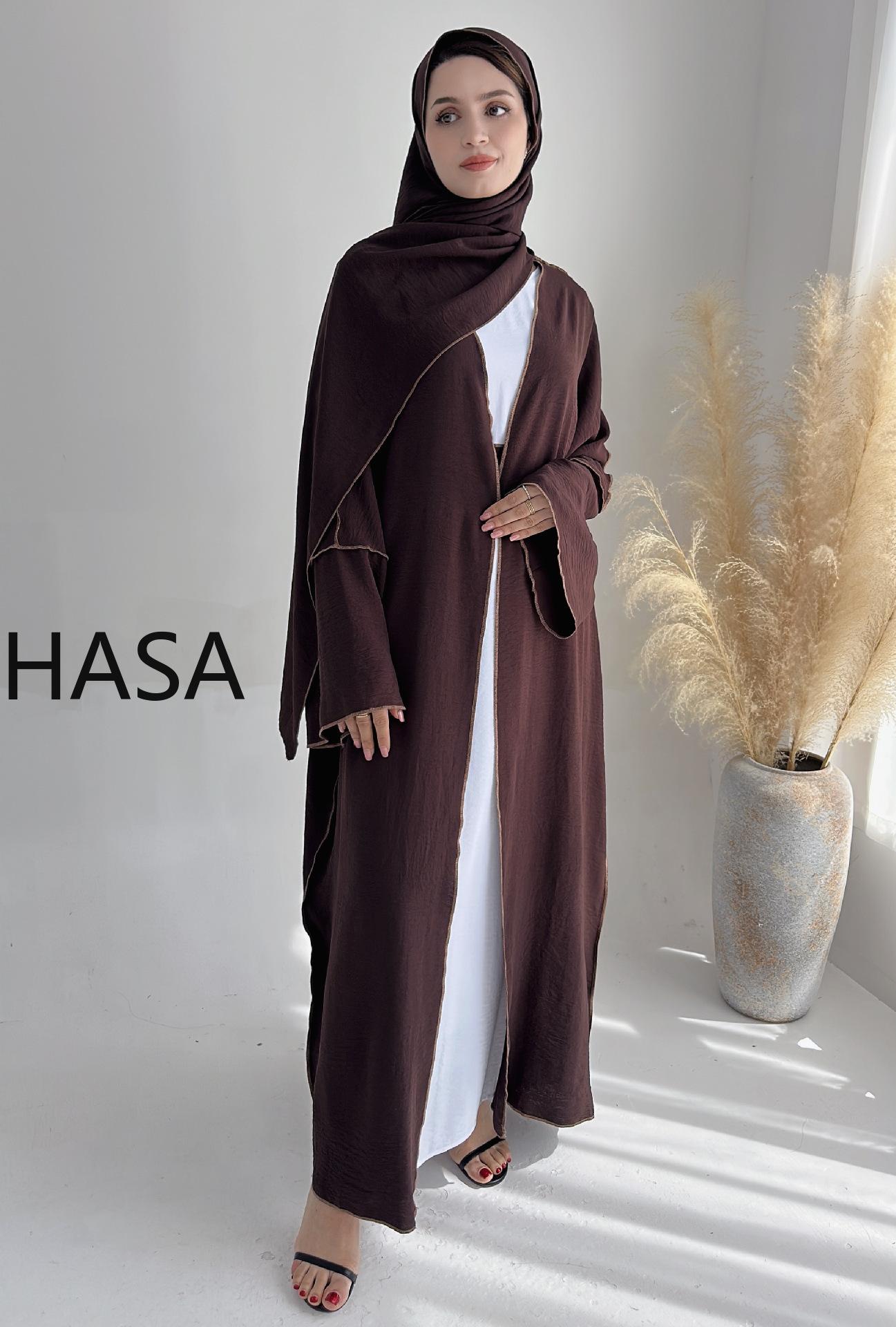 HASA HA1246H 2 PCS SET Crepe Solid Color Loose Hem Cardigan Robe with Hijab