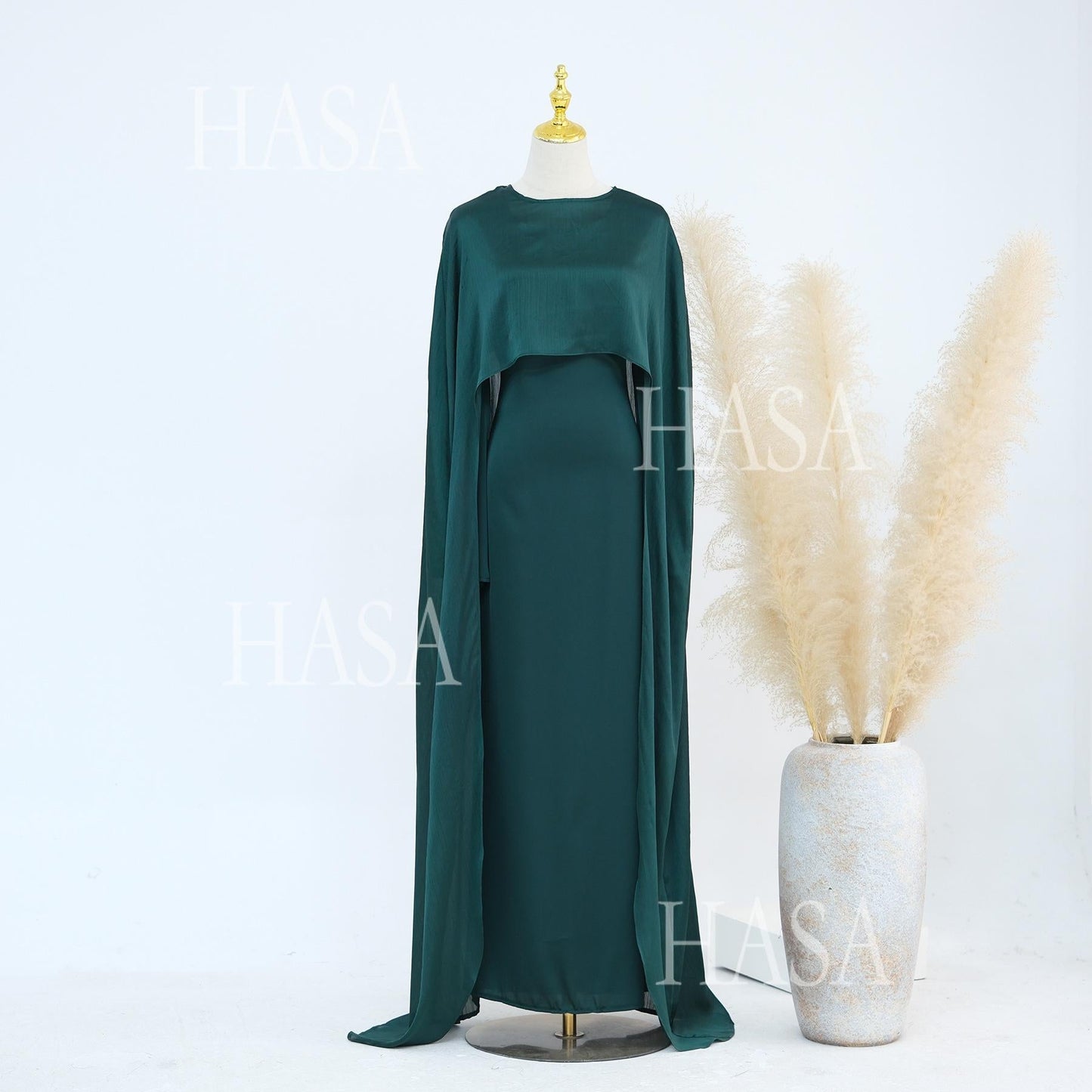 HA5870 Elegant drape two-piece robe dress-Light luxury street style abaya girl