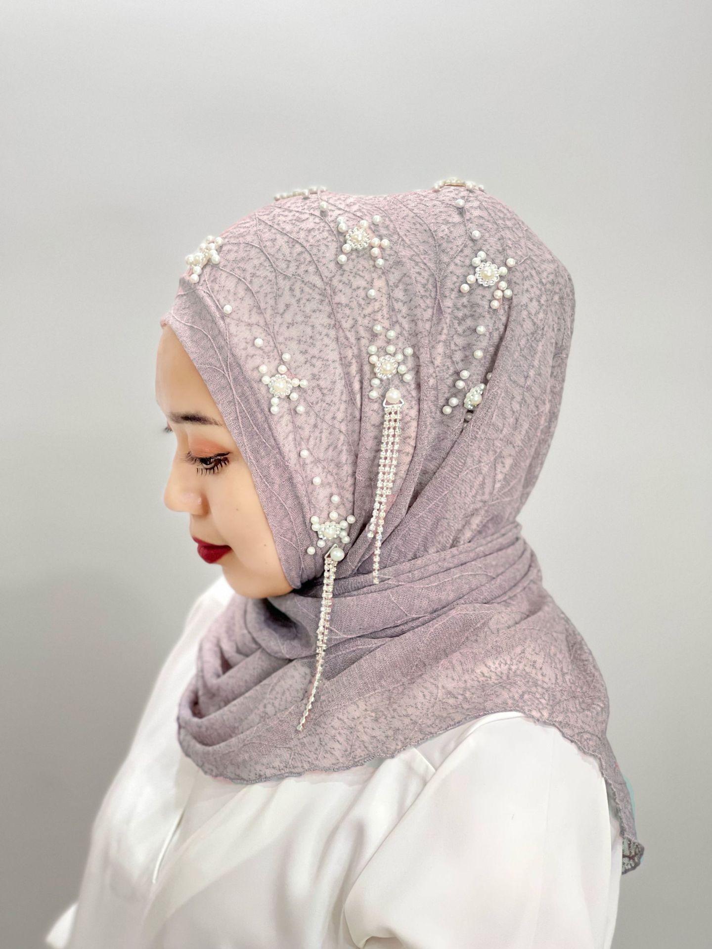 HAYA HA1107 Solid Color Headband Gold Thread Bead Flower Shawl Hat Headband