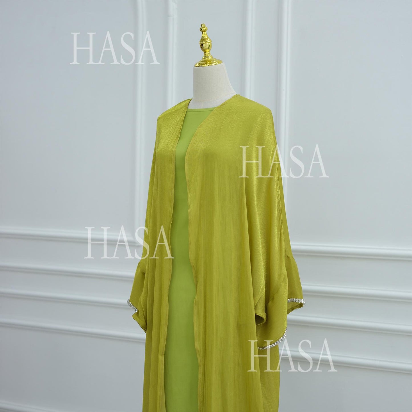 HA6553  Two-Piece Solid Abaya with Beaded Details and Matching Scarf Option