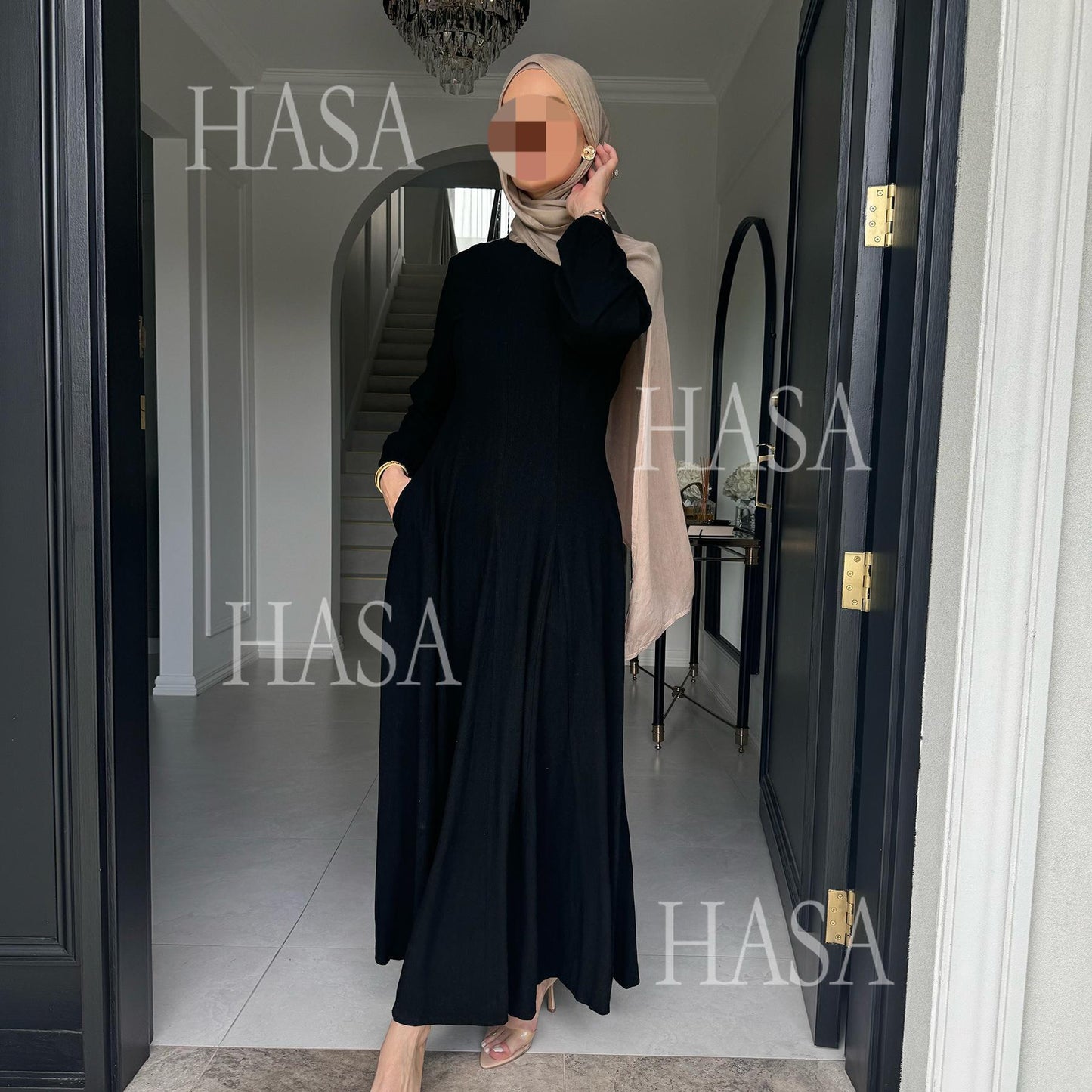 HASA HA5868 Solid Color Swing Comfortable  Dress Robe Waist Cinching