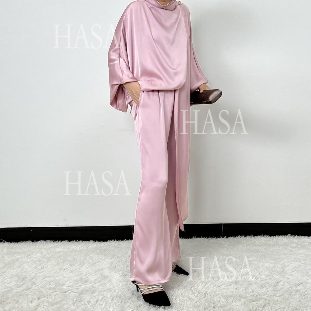 HS5857 High-end Bright Satin Two-piece Suit (headscarf Not Included), Irregular Design Shows Fashionable Style