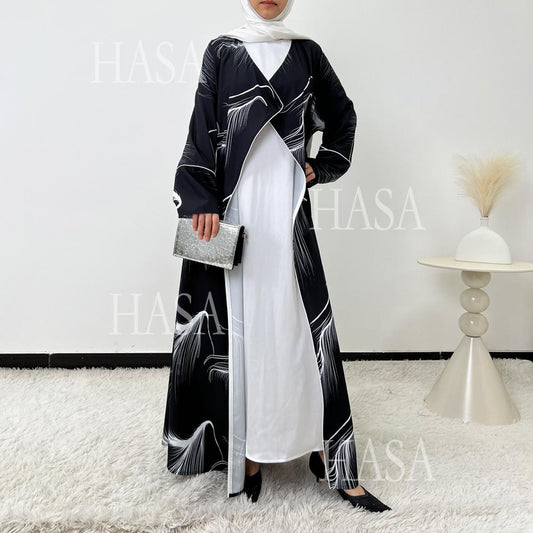HA6498 Lightweight Printed Long Abaya Suit