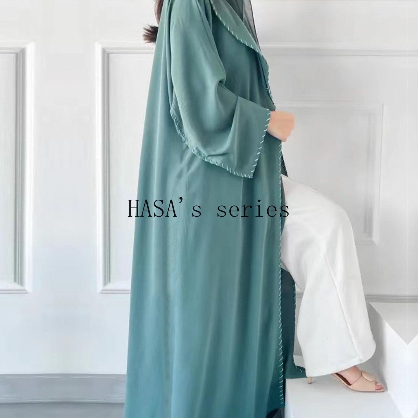 HS4843 Simple Cardigan and Headscarf Two-piece Set.