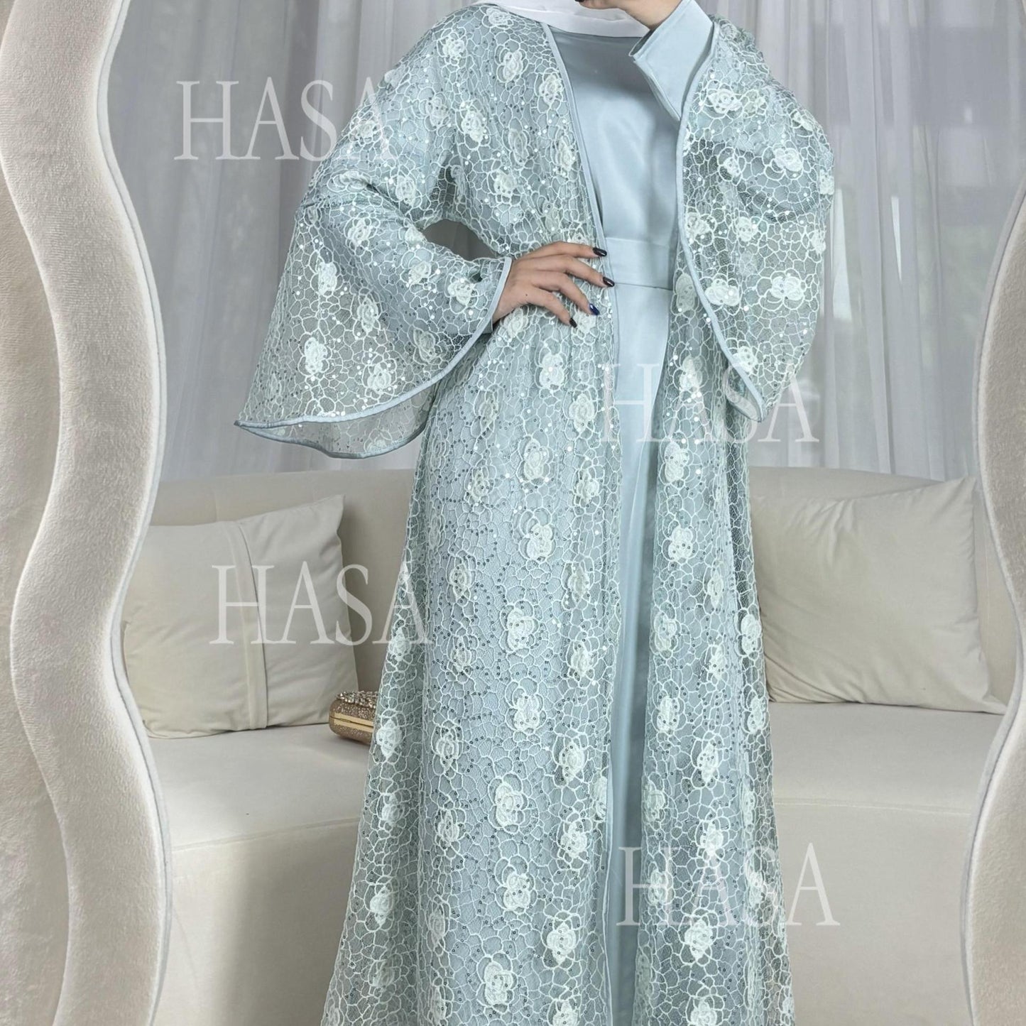 HA6482 Soft Lace Maxi Dress Set, Simple Loose Design