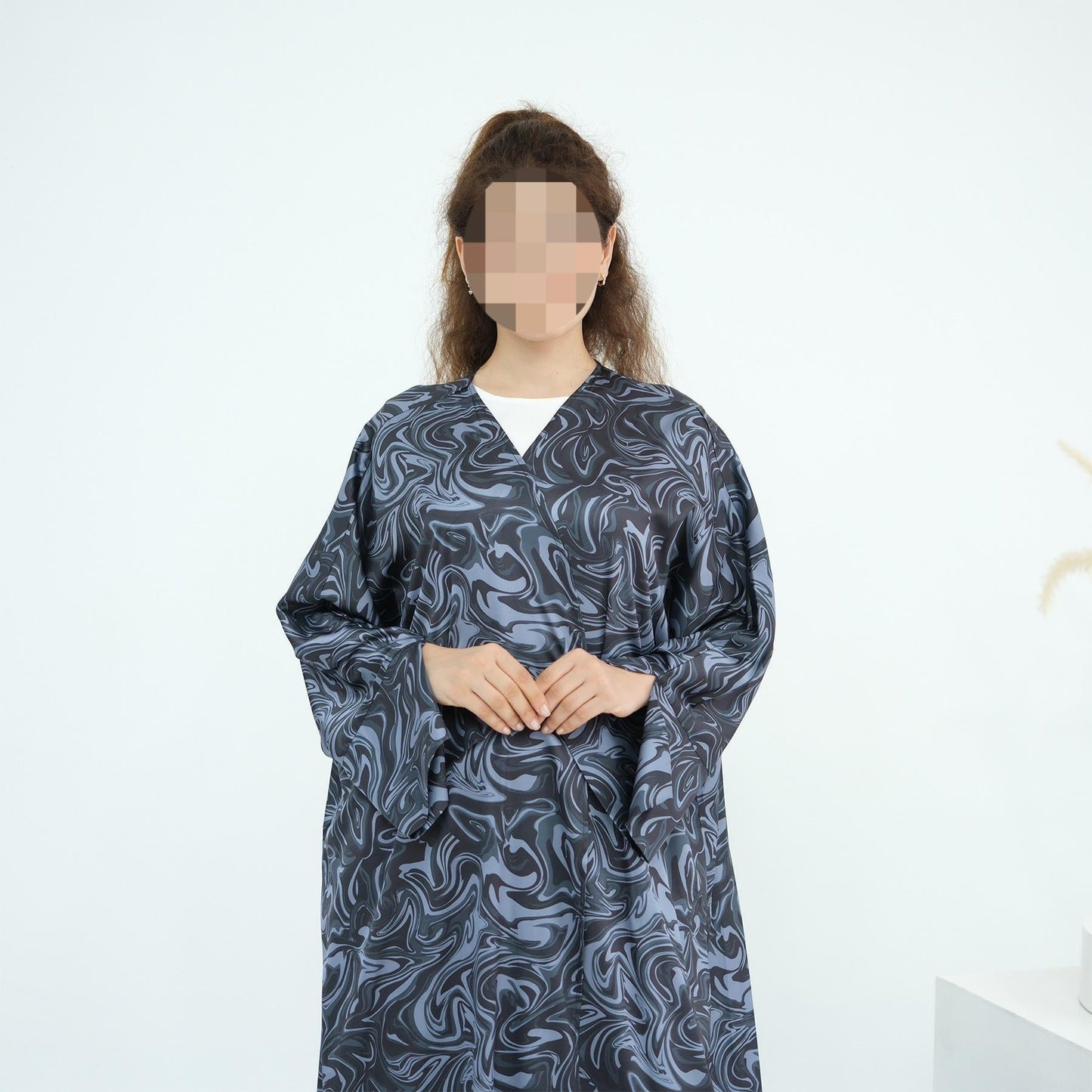 HA6555 Fashionable printed long-sleeved dress with an ankle-length cardigan style