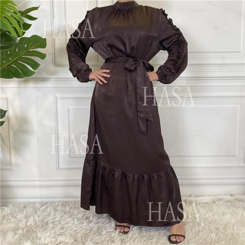 HA6591 Solid Color Turtleneck Long Sleeve Dress with Pleated Waistband