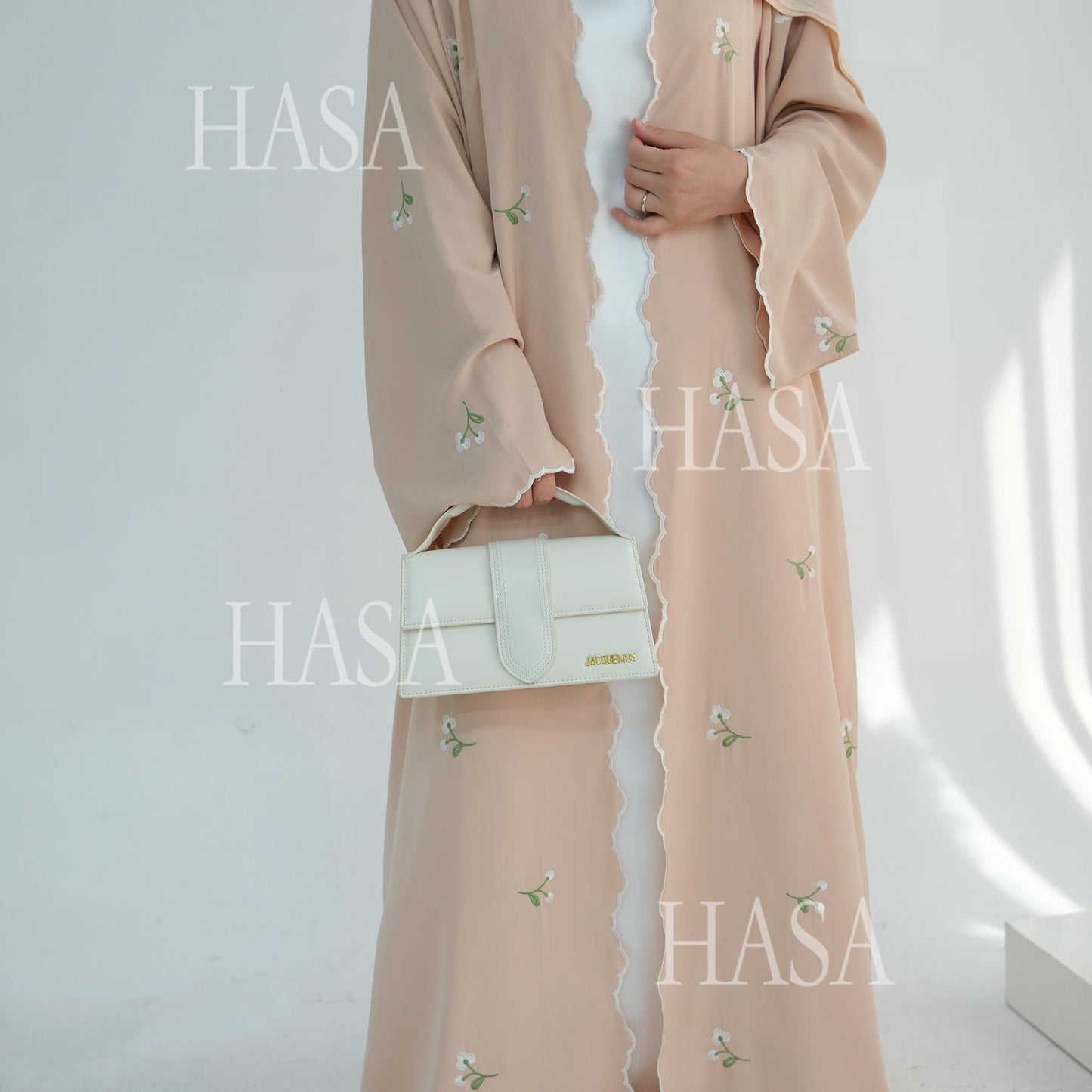 HA6472 Longline Cardigan with Delicate Floral Details and Curved Edging