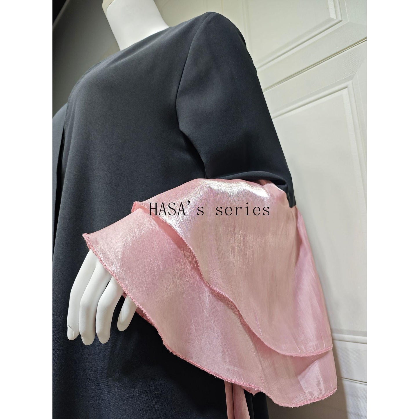 HS5106 A Soft and Elegant Long Satin Dress with Classic Design and Ruffled Sleeves.