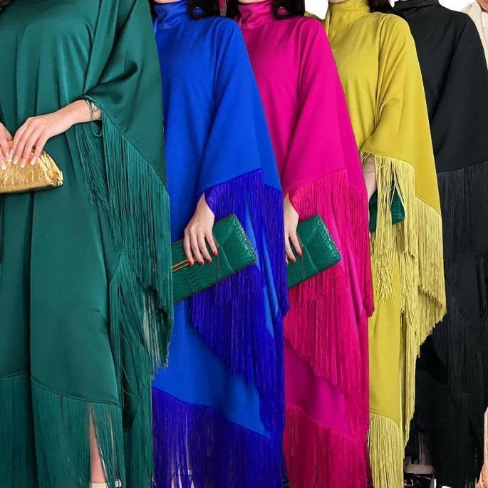 HAYA0467 Ladies Dolman Sleeve Tassel Kaftan High Fashion Dress modest party dress