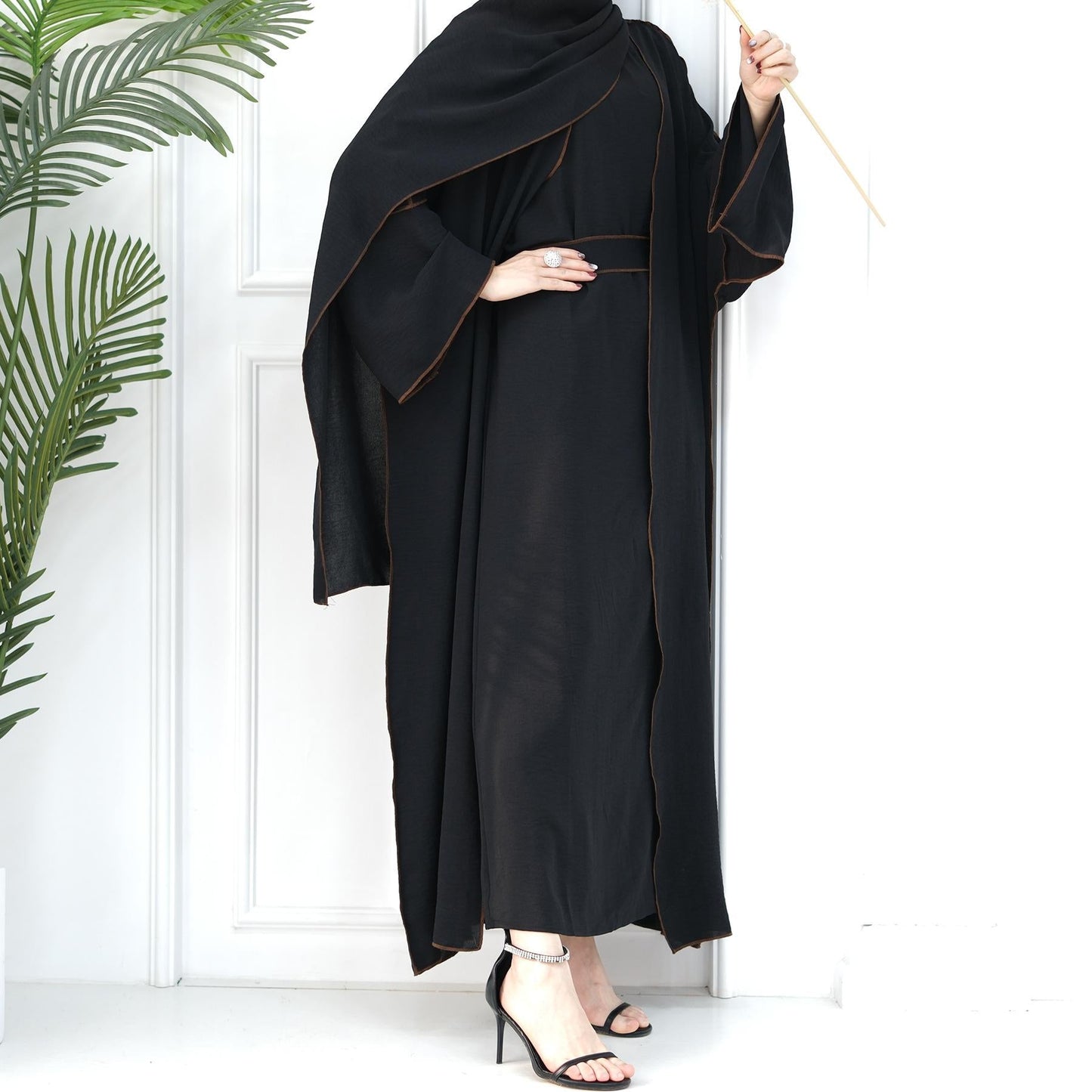 HAYA HA1095 3pcs Set Cardigan+without Sleeves Inner Dress+Hijab