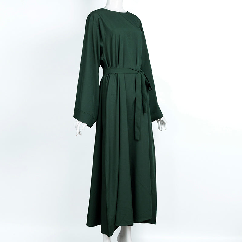 HAYA0477 Casual abaya solid color airy women's long sleeve round neck maxi dress