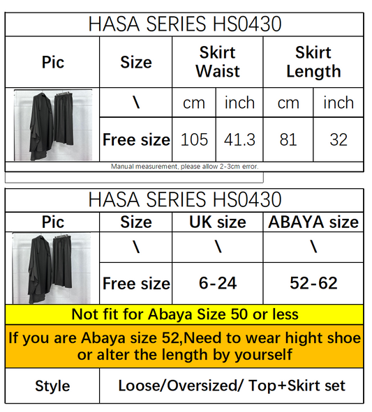 HAYA0430 Two-Piece Set jilbab Solid Color Swing Top and Skirt